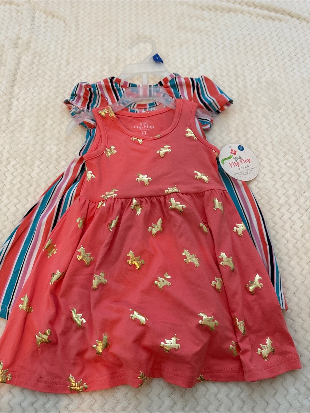Cat & Jack Coral Pink Dress with Gold Unicorns